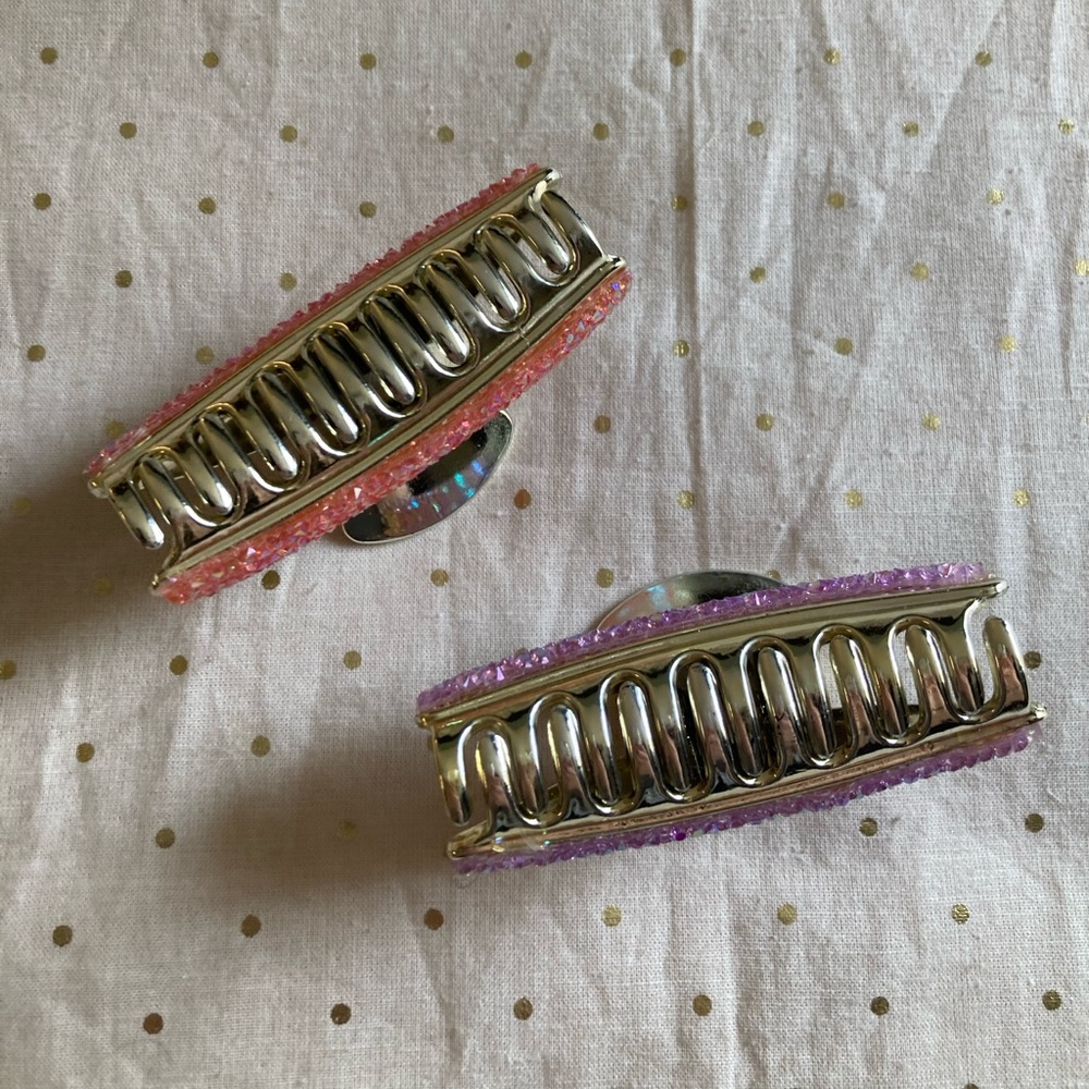 Gold tone rhinestone studded hair clip bundle - Picture 4 of 5